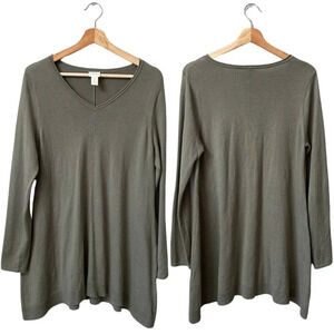 Chico's Womens Size 1 V-Neck Long Sleeve Silk Knit Pullover Casual Sweater Green